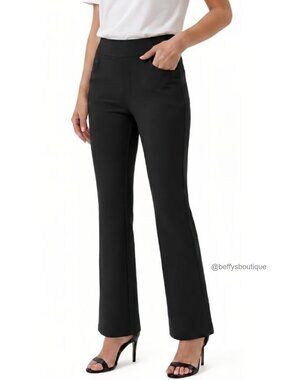 High Waist Bootcut Pull On Dress Pants 4-Way Stretch Wrinkle Resistant
